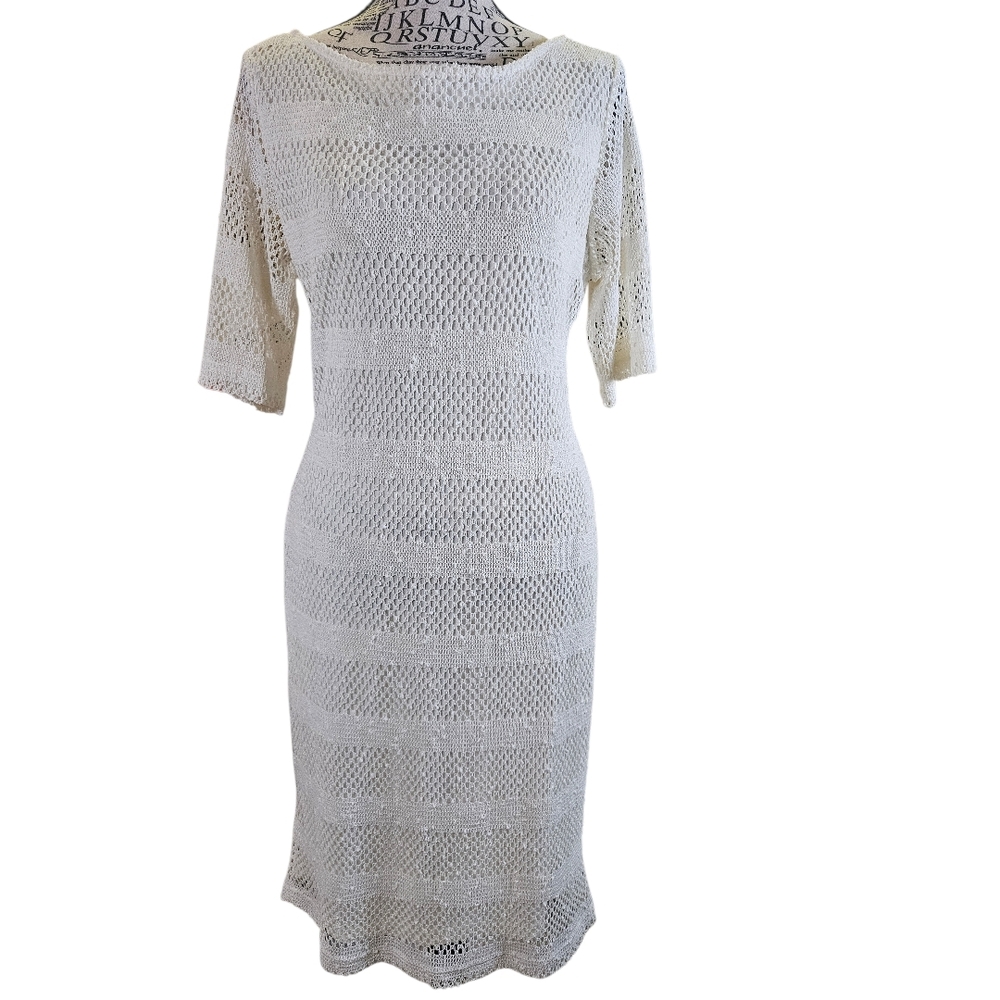 Cream Knit Midi Crochet Dress
